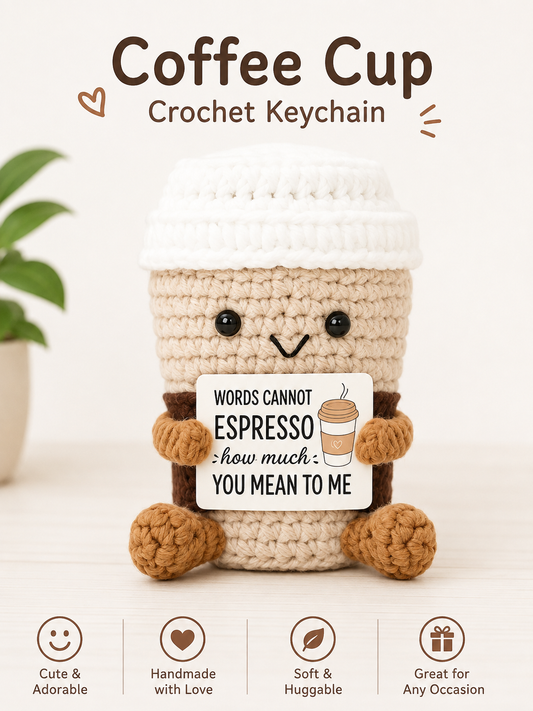 Espresso Coffee Cup Crochet Keychain - Words Cannot Espresso How Much You Mean to Me