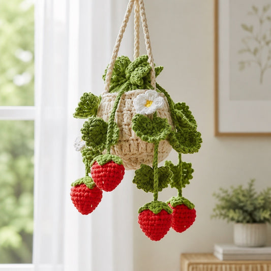 Handmade Crochet Strawberry Hanging Plant