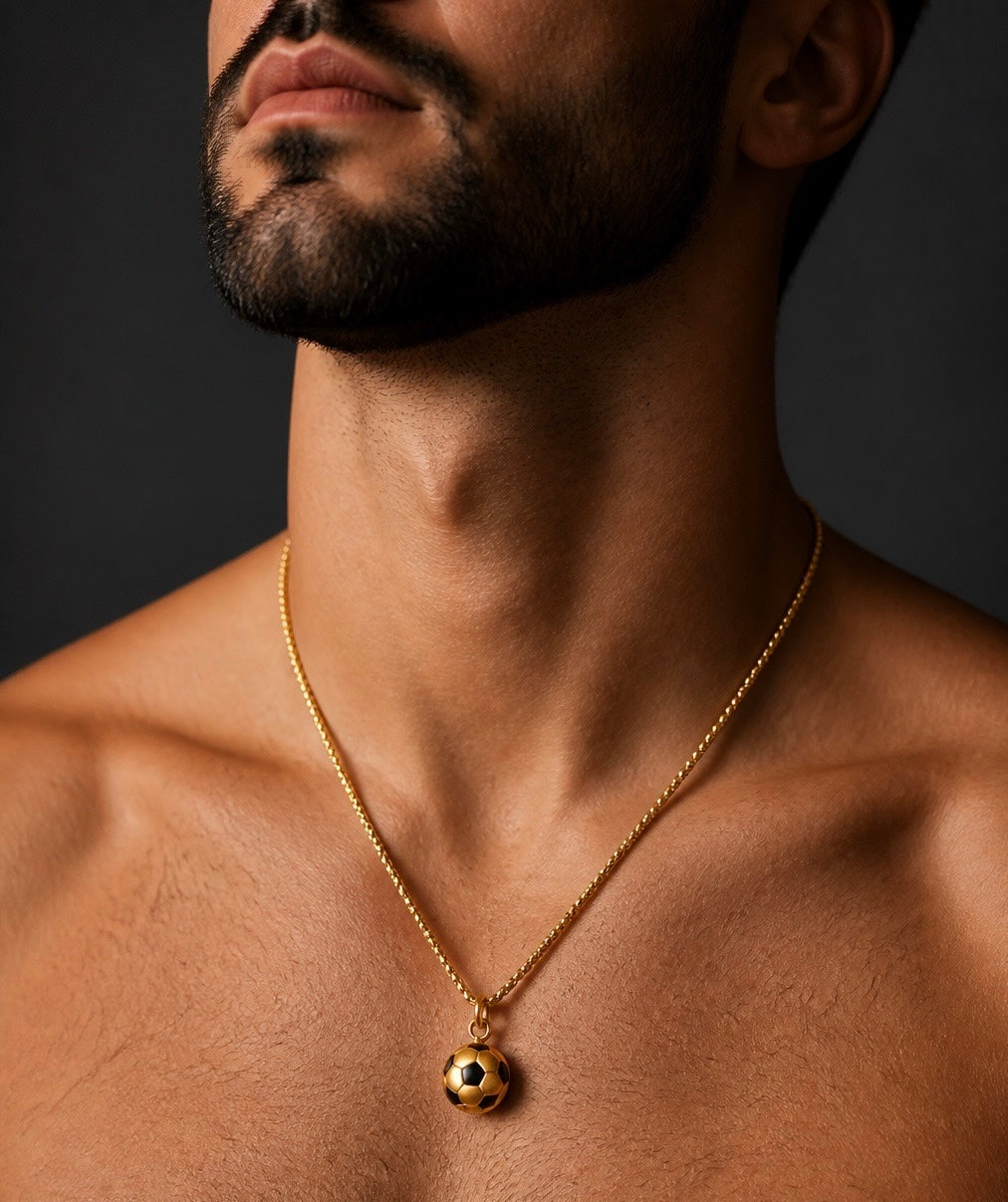 Unisex 18K Gold plated Stainless Steel Soccer Ball Pendant Necklace