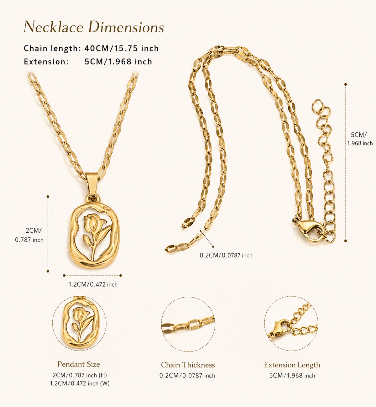 Stainless Steel Gold Flower Pendant Necklace