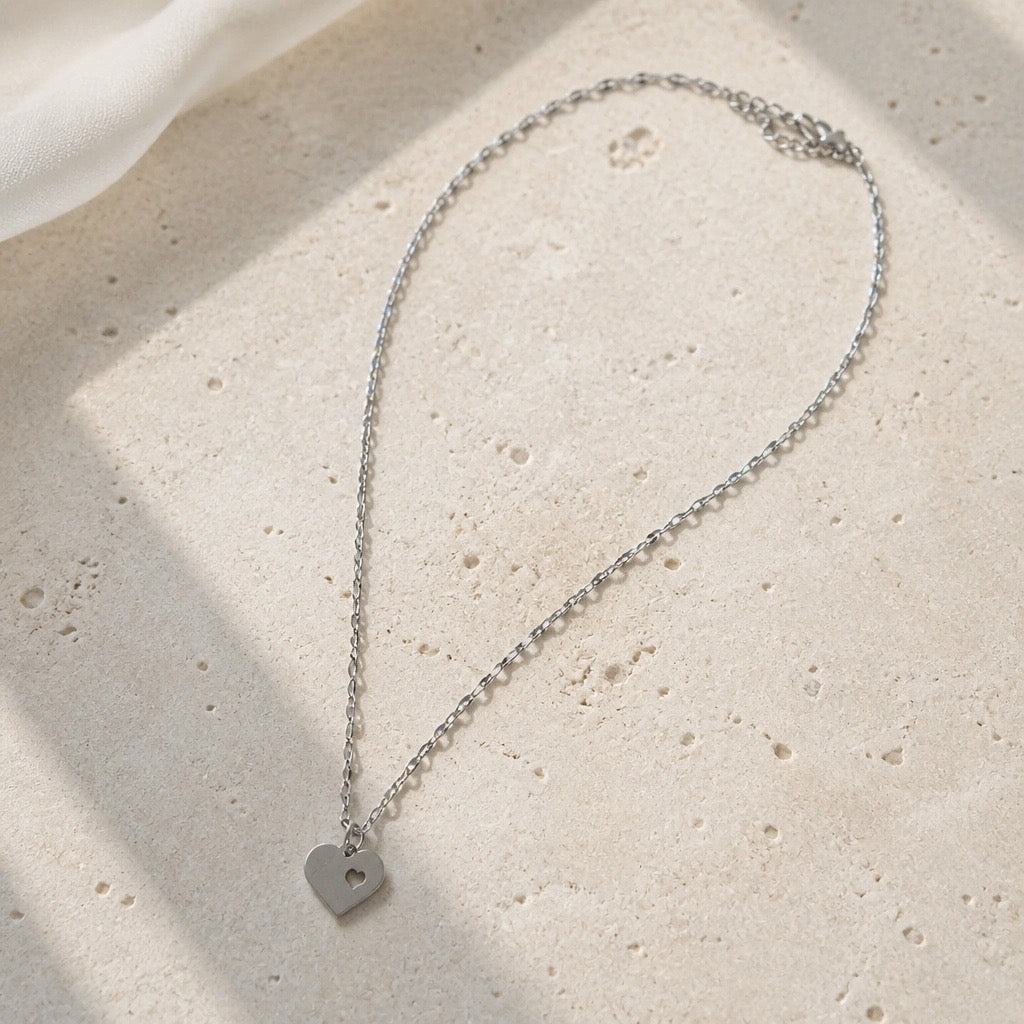 Stainless Steel Heart Cutout Necklace – Gold & Silver