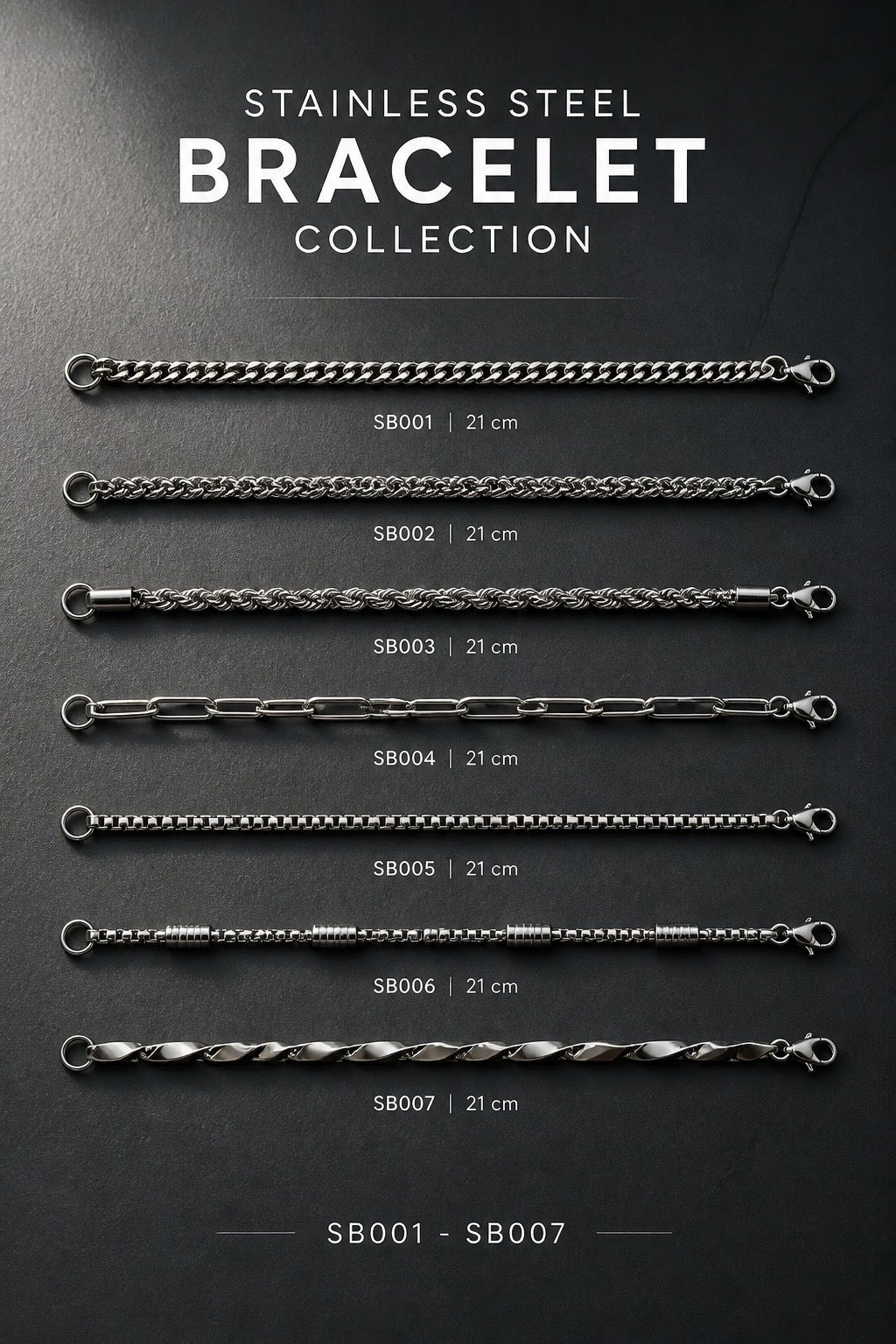 Unisex Stainless Steel Long Link Bracelet – Silver