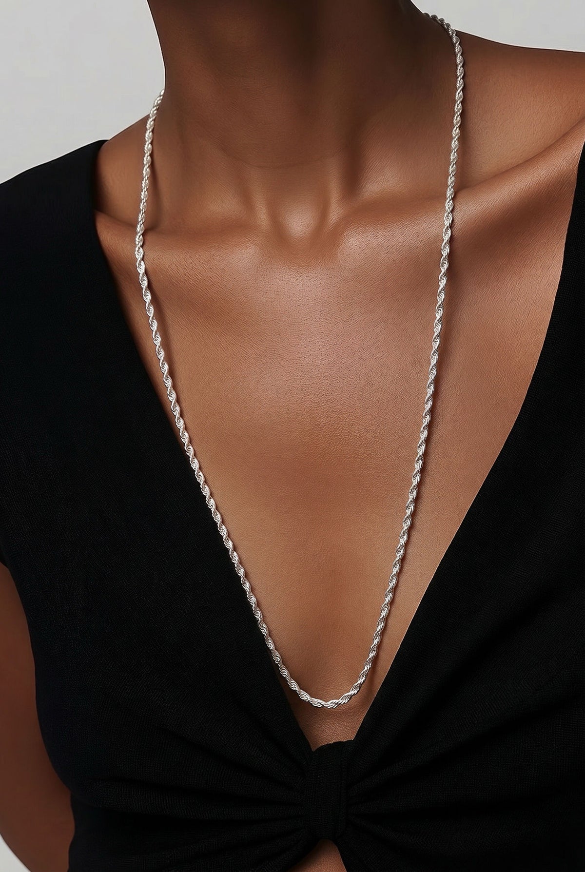 Unisex Twisted Rope Stainless Steel Necklace - Silver