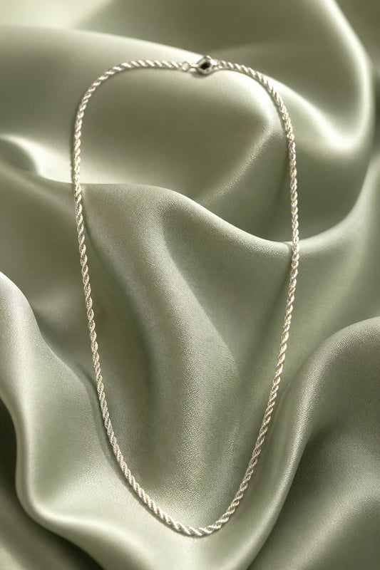 Unisex Twisted Rope Stainless Steel Necklace - Silver
