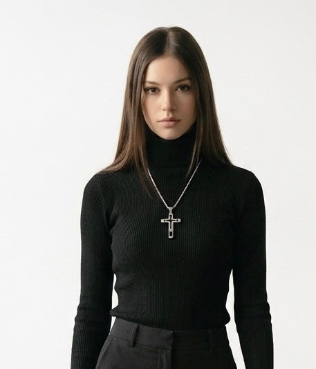 Unisex Silver Stainless Steel Cross Necklace
