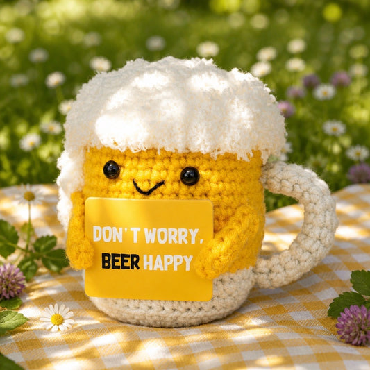 Beer Crochet Keychain  - “Don’t Worry, Beer Happy”