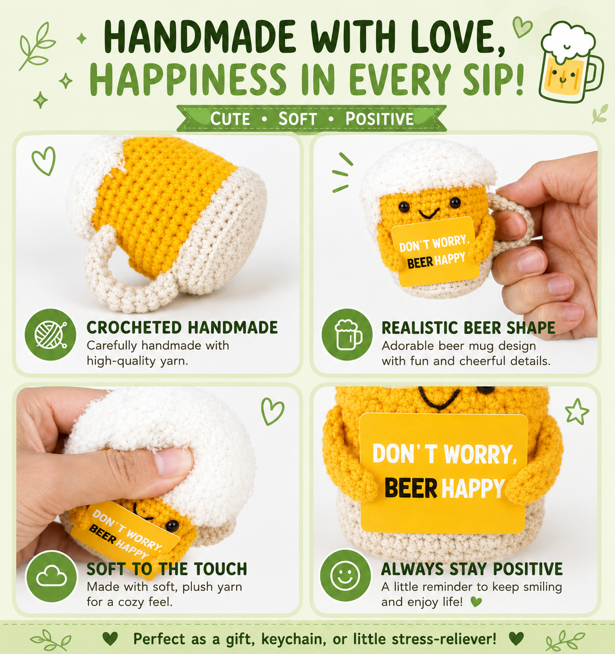 Beer Crochet Keychain  - “Don’t Worry, Beer Happy”