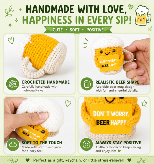 Beer Crochet Keychain  - “Don’t Worry, Beer Happy”