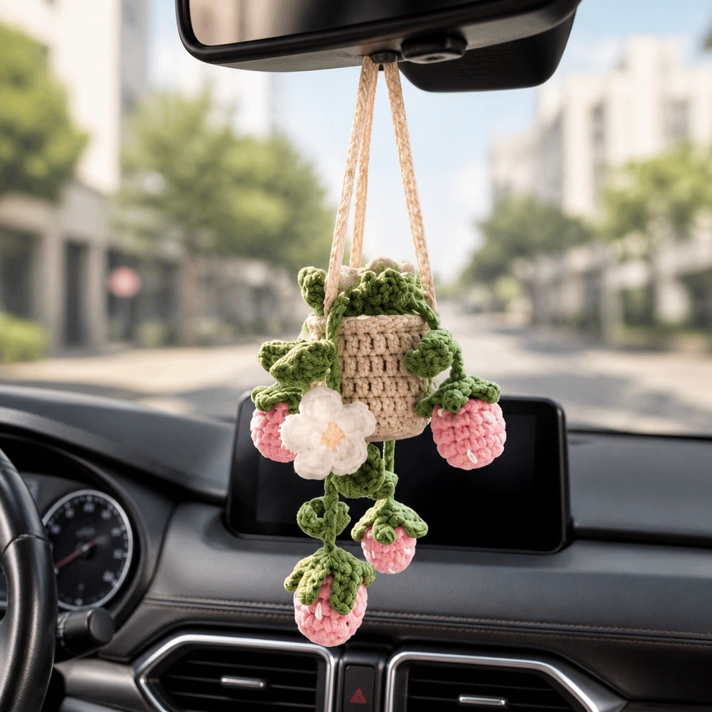 Handmade Crochet Strawberry Hanging Plant