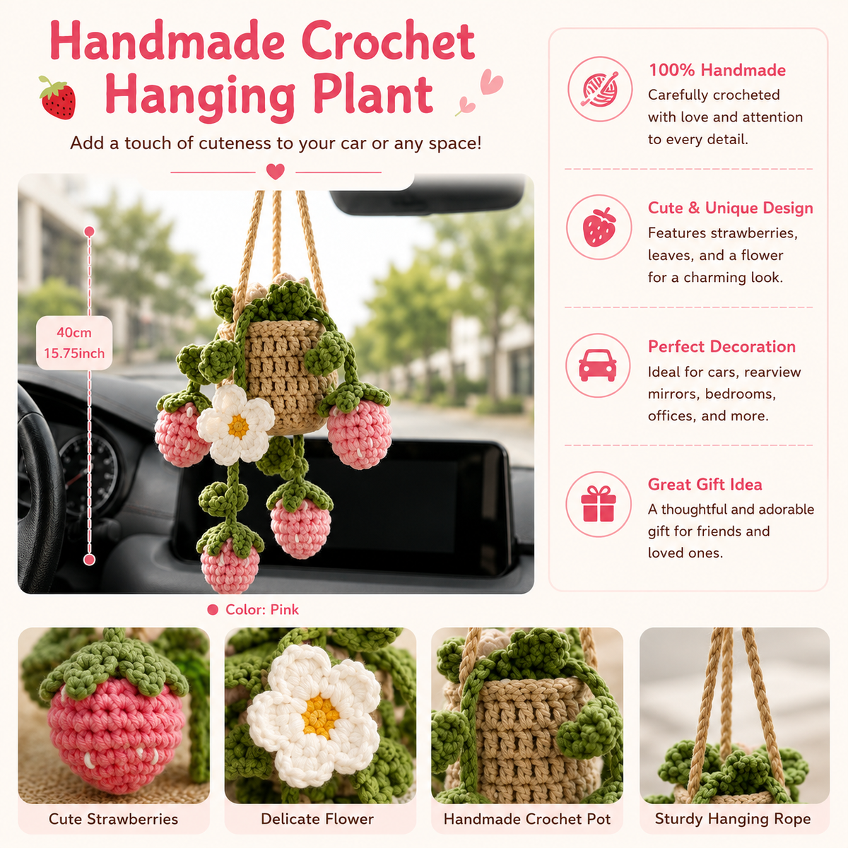 Handmade Crochet Strawberry Hanging Plant