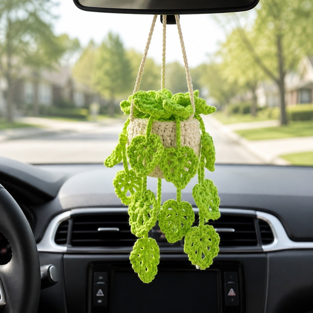 Handmade Crochet Green Hanging Plant