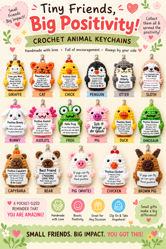 Handmade Positive Animal Crochet Keychain Collection