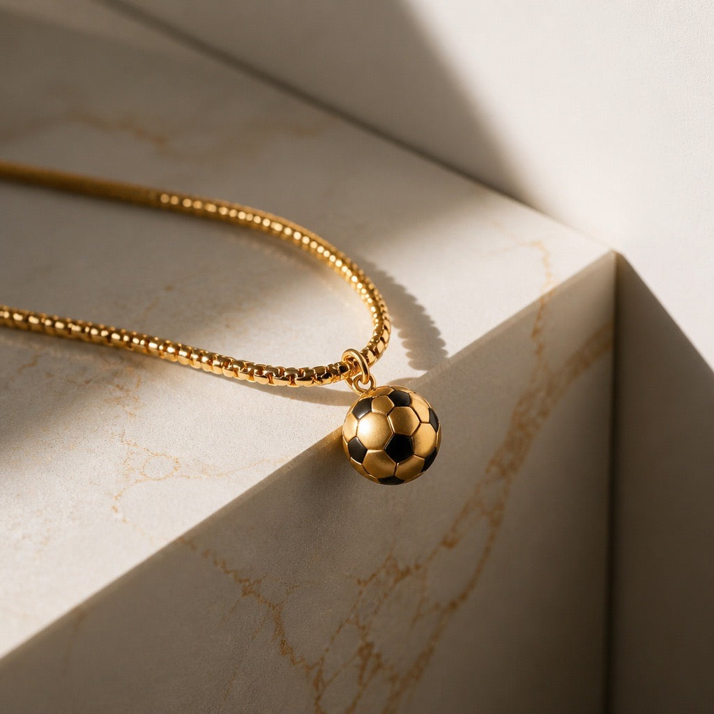 Unisex 18K Gold plated Stainless Steel Soccer Ball Pendant Necklace