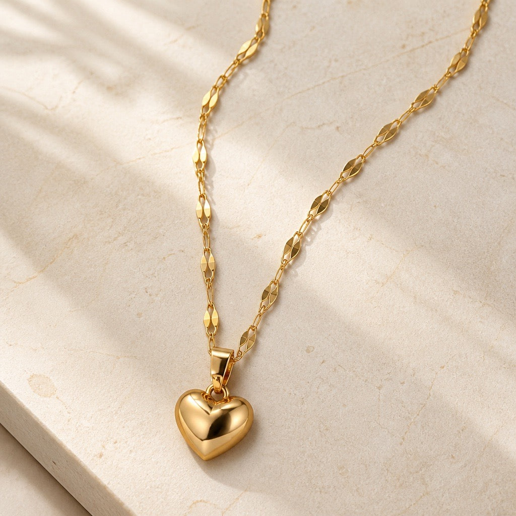 Stainless Steel Heart Necklace – Gold