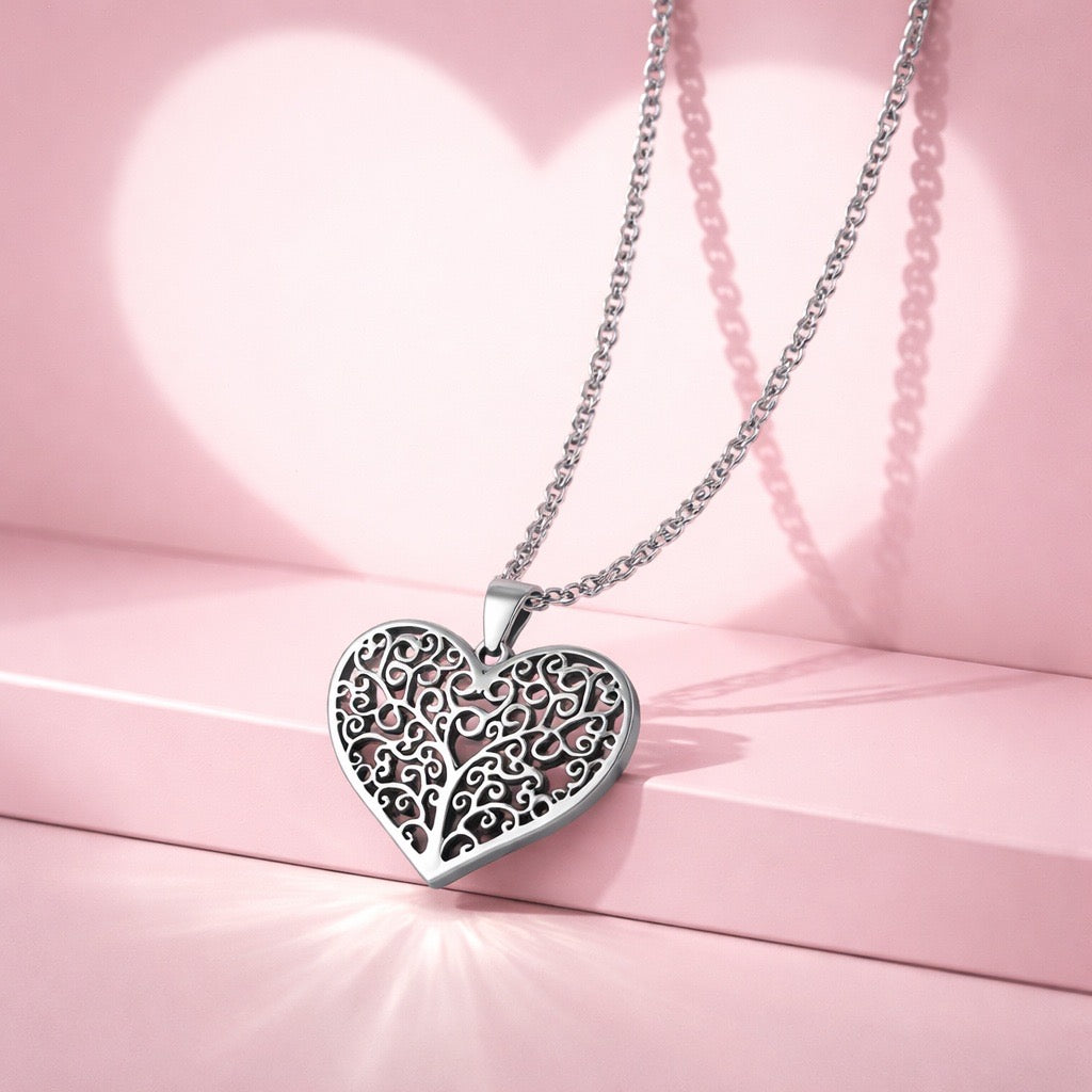 Silver Stainless Steel Heart Pendant Necklace