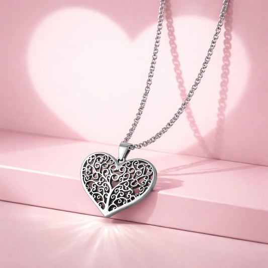 Silver Stainless Steel Heart Pendant Necklace