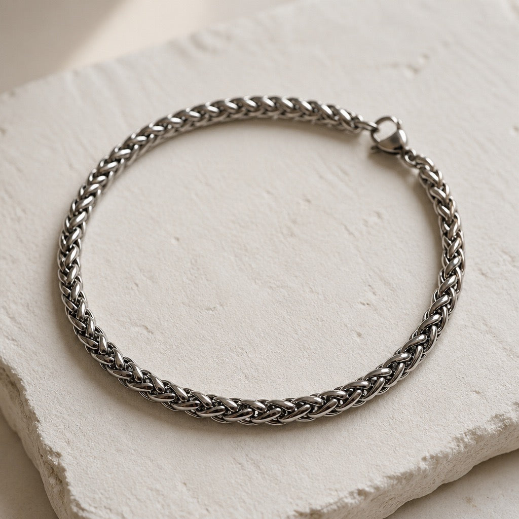 Unisex Stainless Steel Woven Chain Bracelet - Silver