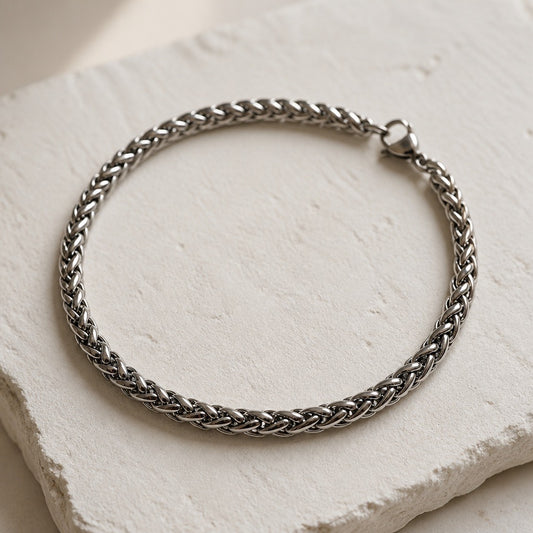 Unisex Stainless Steel Woven Chain Bracelet - Silver