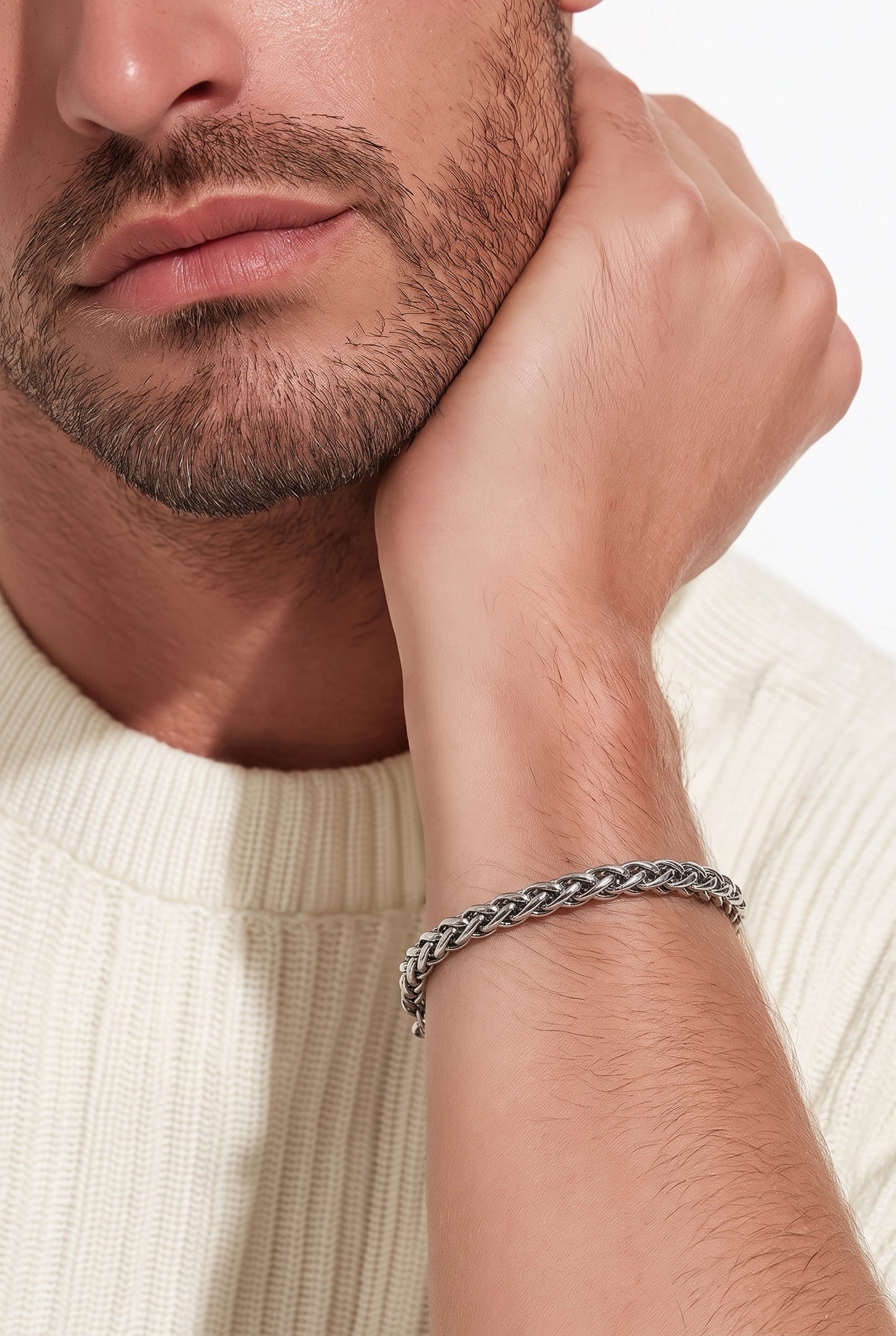 Unisex Stainless Steel Woven Chain Bracelet - Silver