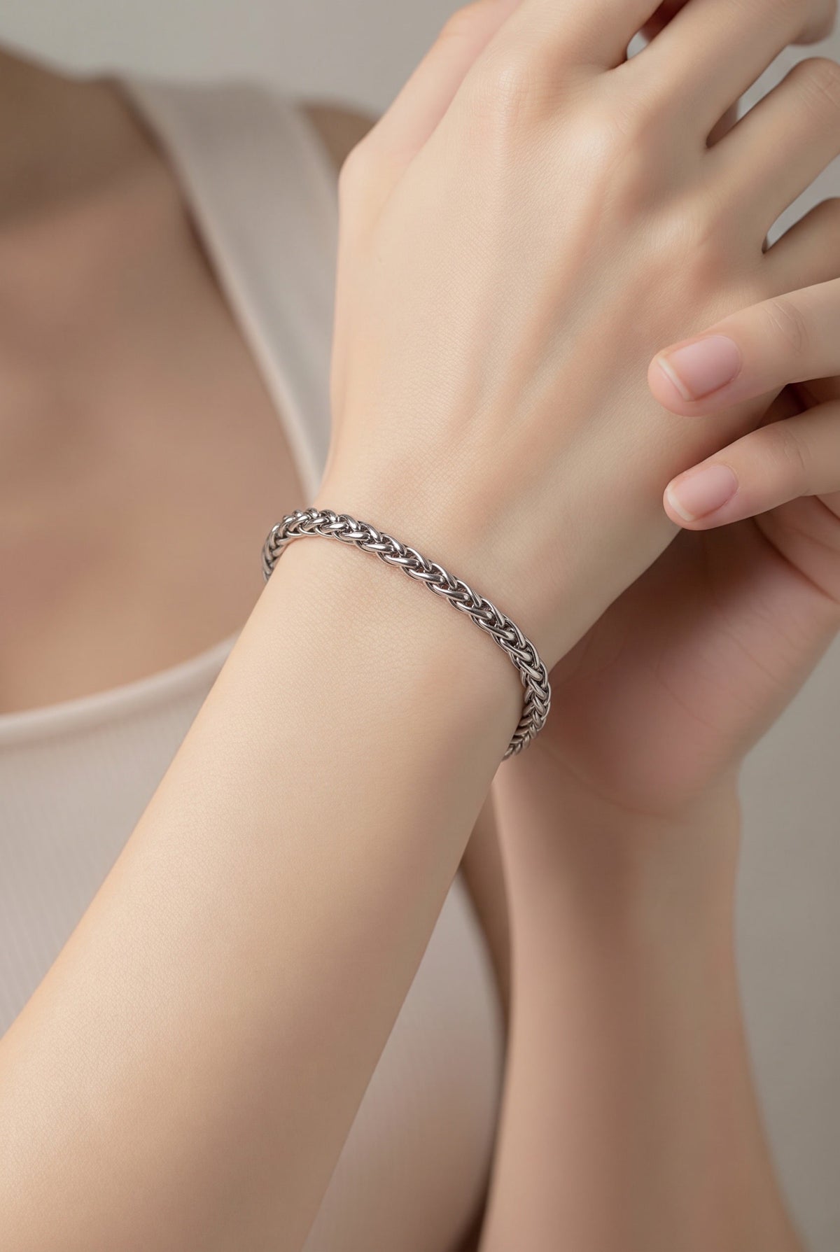 Unisex Stainless Steel Woven Chain Bracelet - Silver