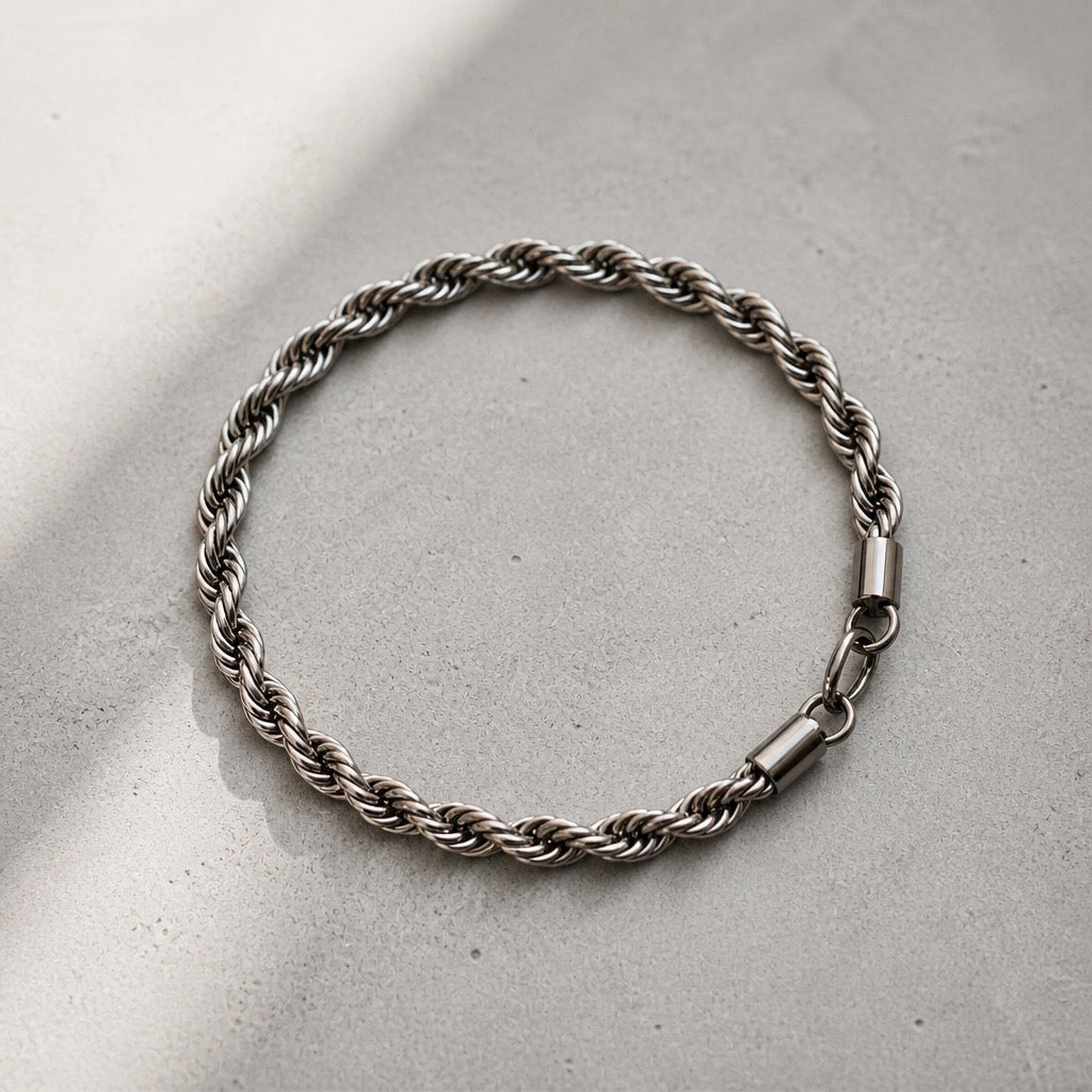 Unisex Stainless Steel Rope Chain Bracelet – Silver