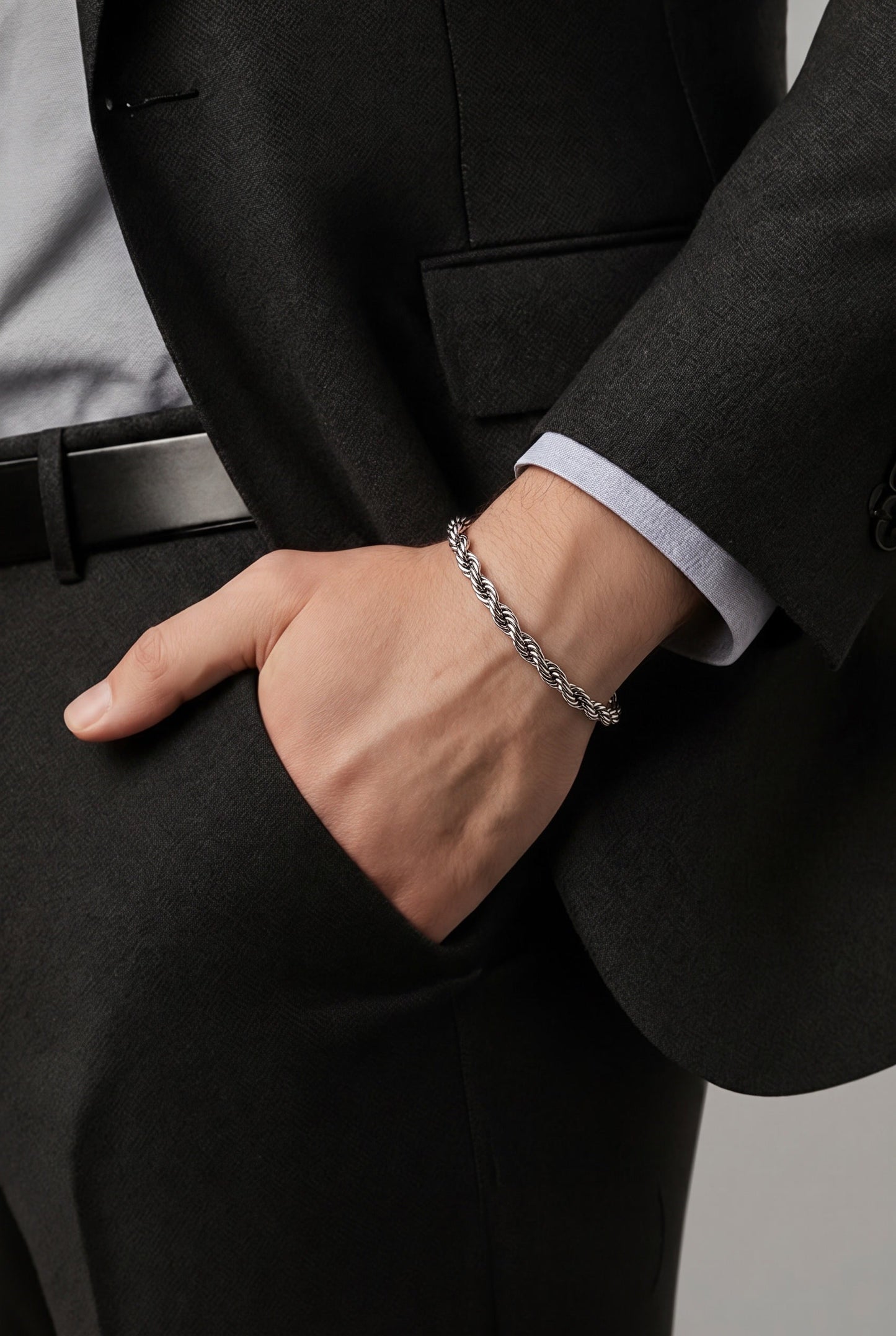 Unisex Stainless Steel Rope Chain Bracelet – Silver