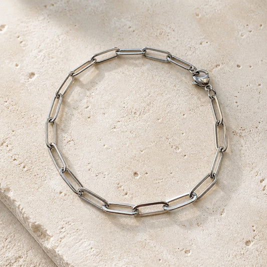Unisex Stainless Steel Long Link Bracelet – Silver