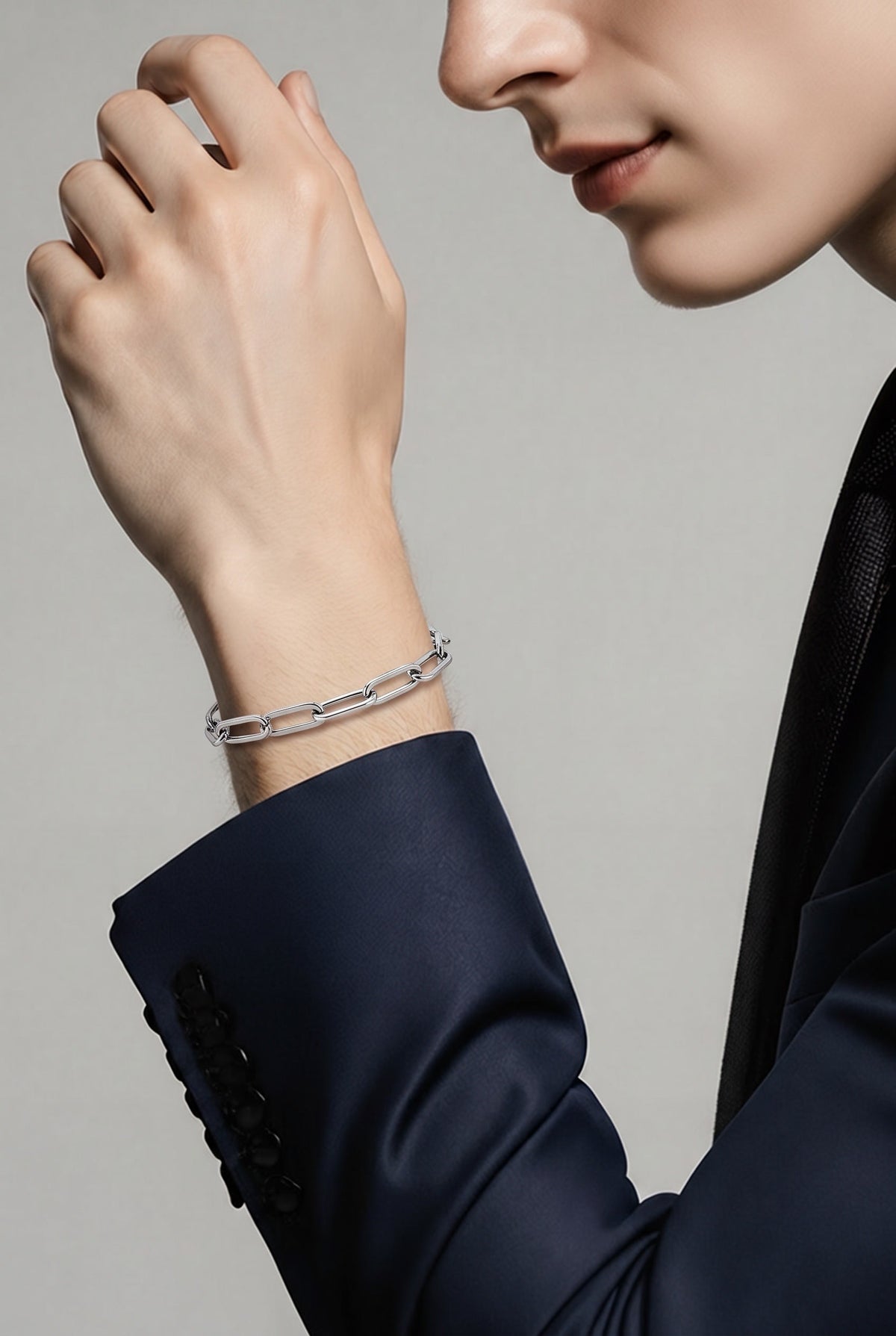 Unisex Stainless Steel Long Link Bracelet – Silver