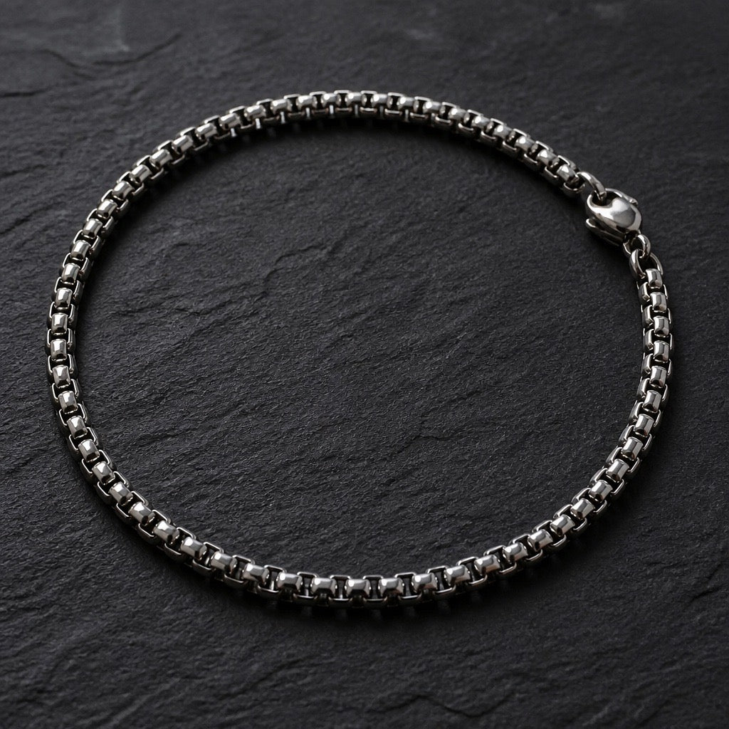 Unisex Stainless Steel Box Chain Bracelet – Silver