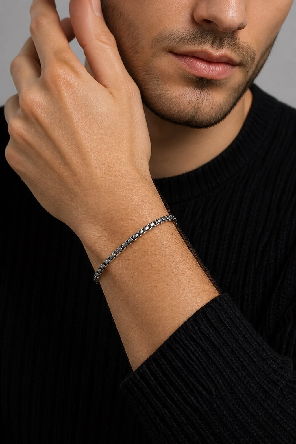 Unisex Stainless Steel Box Chain Bracelet – Silver