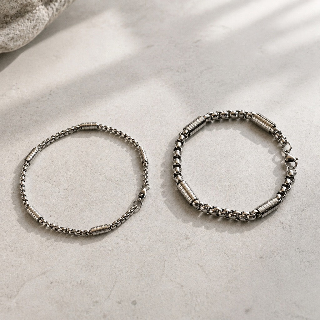Unisex Stainless Steel Accent Chain Bracelet – Silver