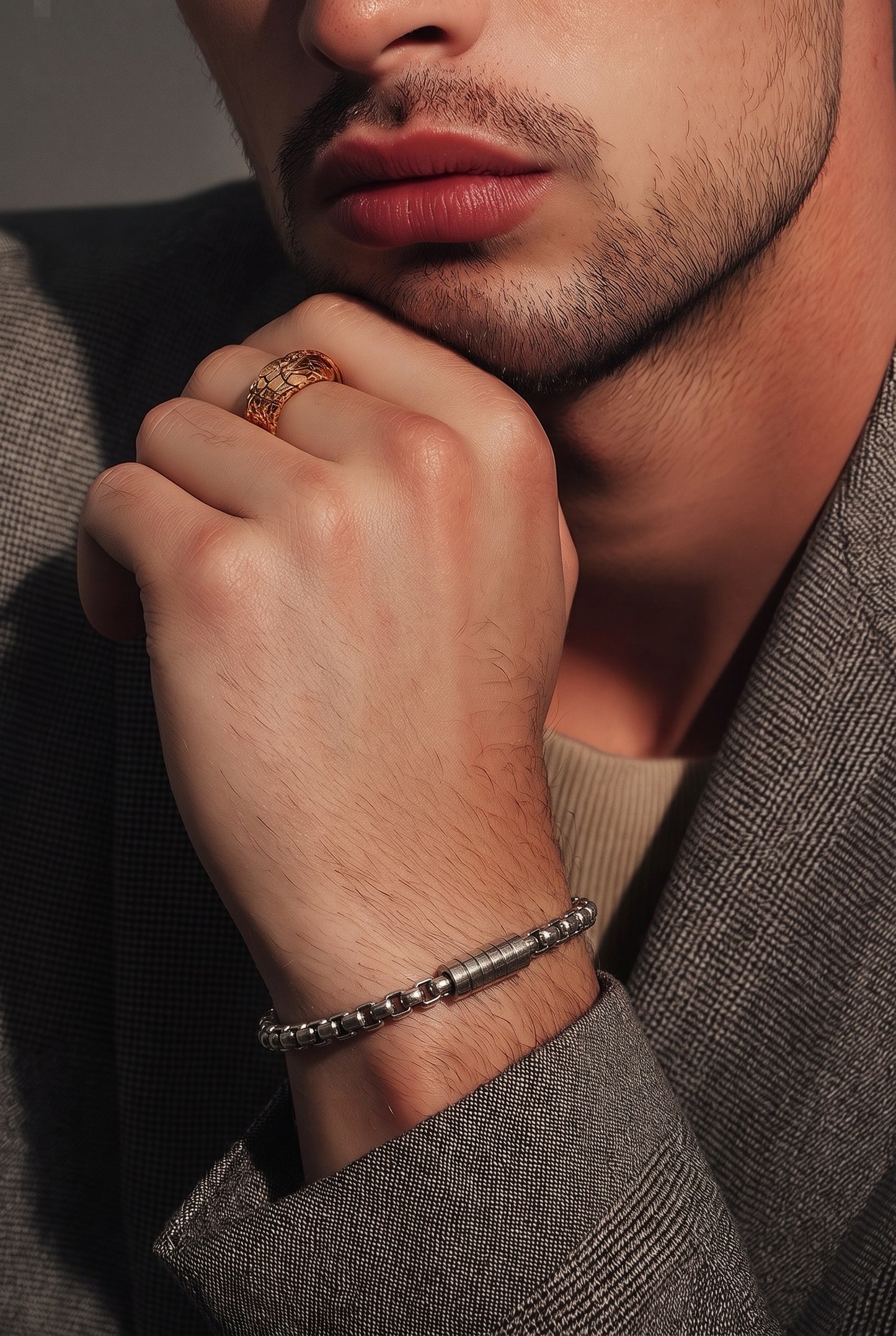 Unisex Stainless Steel Accent Chain Bracelet – Silver