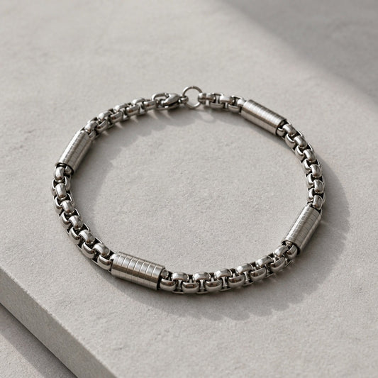 Unisex Stainless Steel Accent Chain Bracelet – Silver