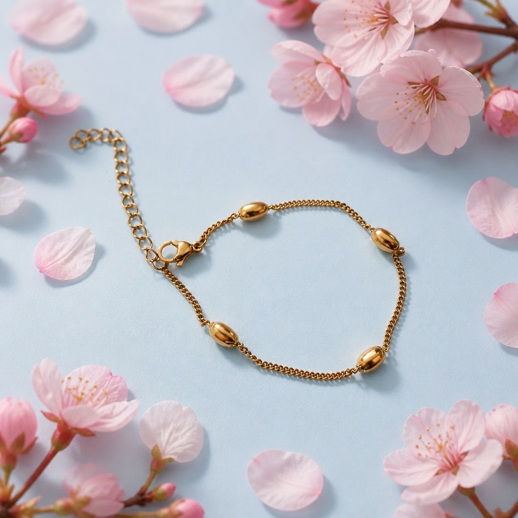 Stainless Steel Oval Bead Bracelet – Gold & Silver