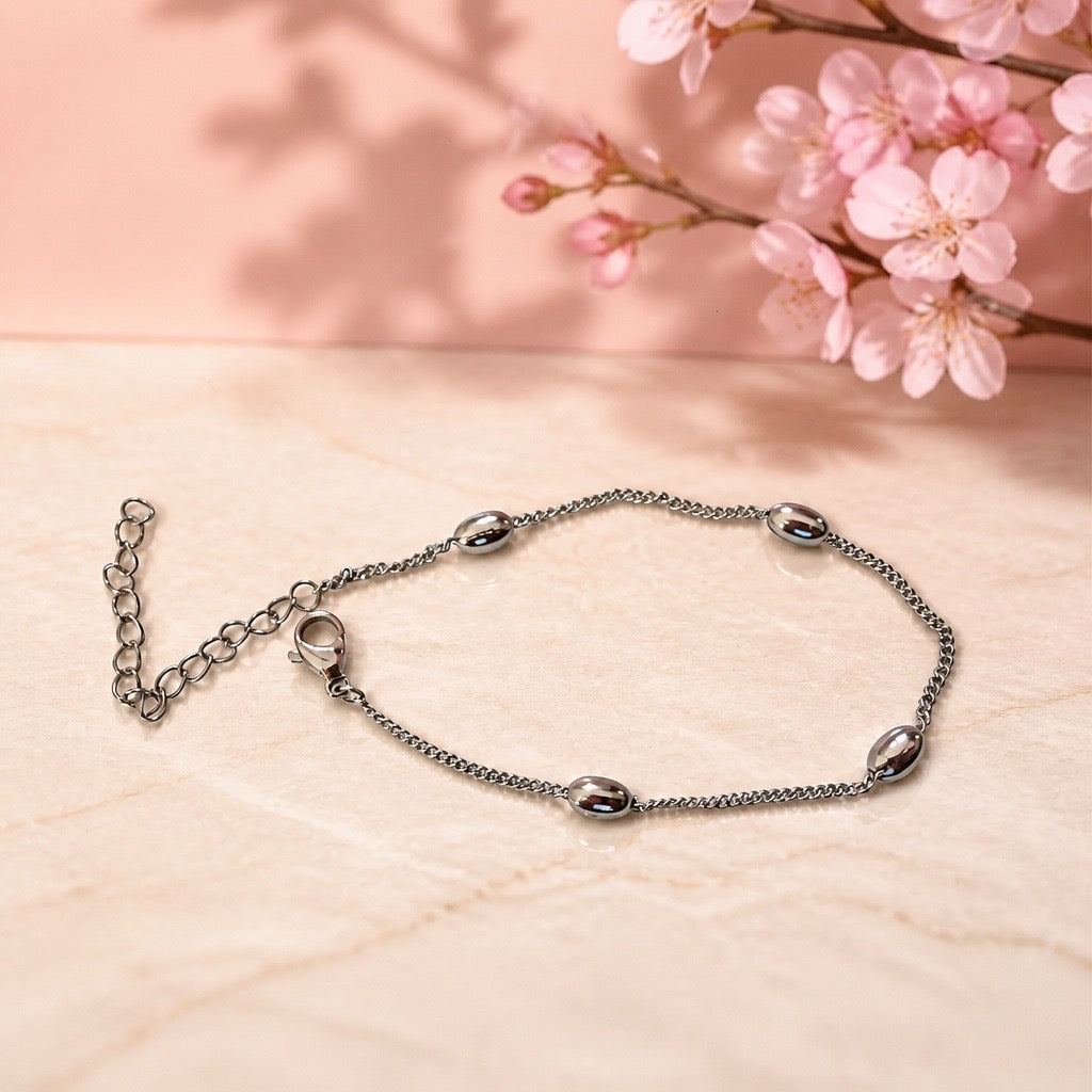 Stainless Steel Oval Bead Bracelet – Gold & Silver
