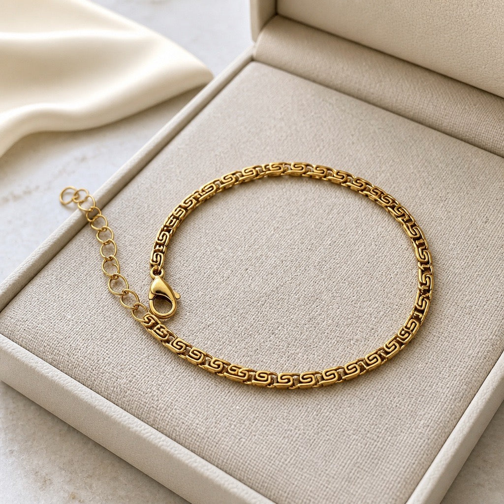 Stainless Steel Greek Key Bracelet – Gold & Silver