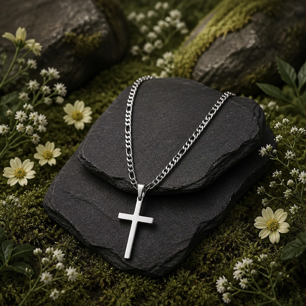 Unisex Silver Stainless Steel Cross Necklace