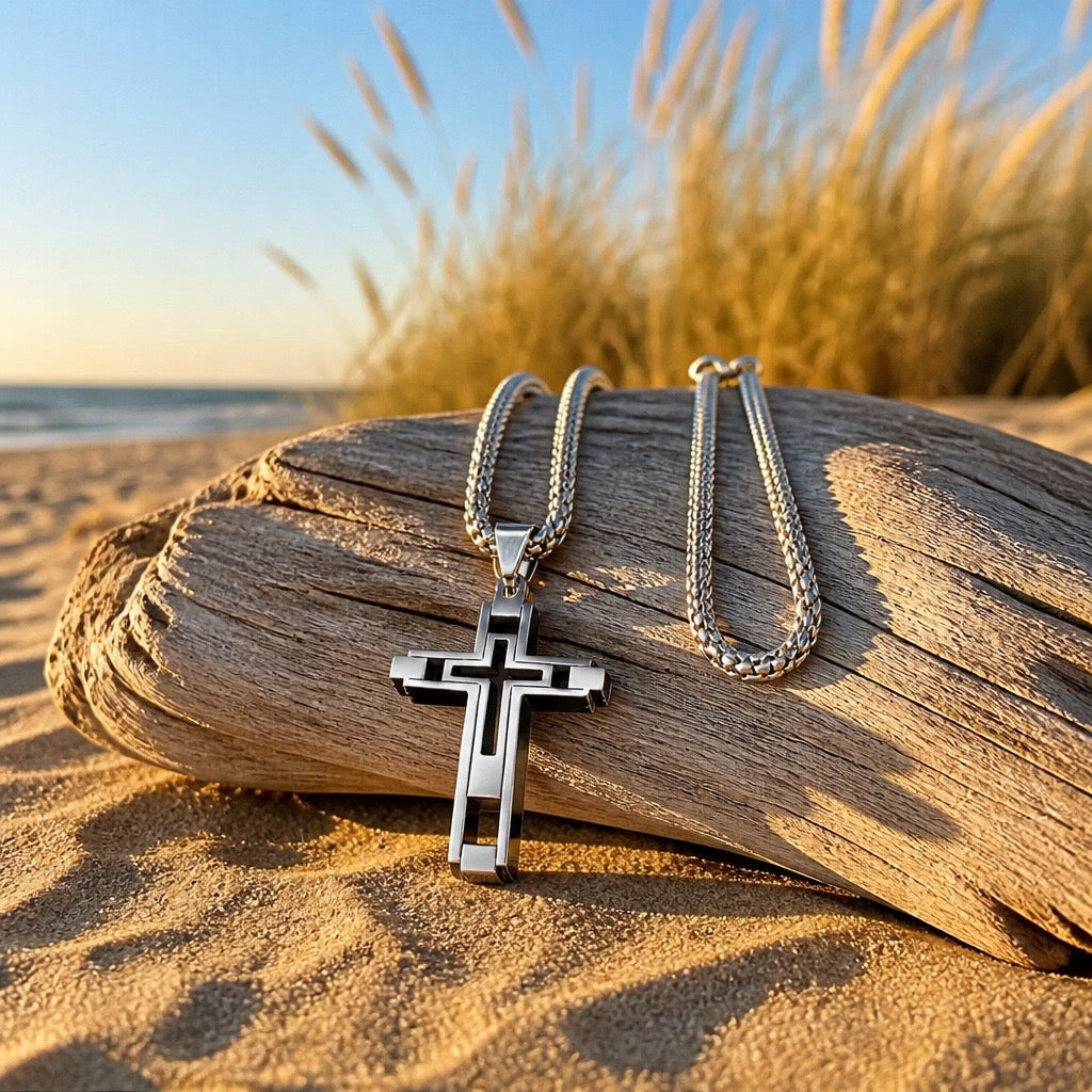 Unisex Silver Stainless Steel Cross Necklace