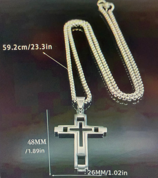 Unisex Silver Stainless Steel Cross Necklace