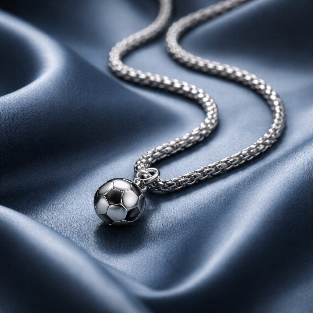 Unisex Silver Stainless Steel Soccer Ball Pendant Necklace