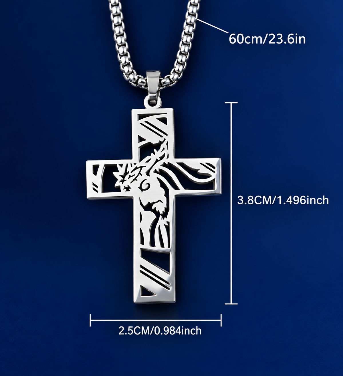 Unisex Stainless Steel Jesus Cross Necklace - Silver